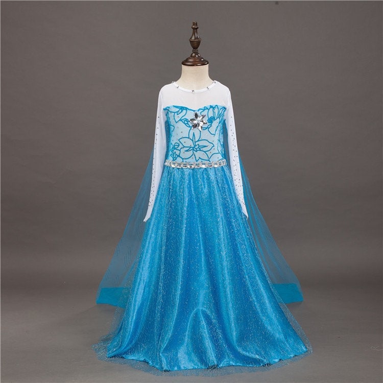 Blue Elsa Costume for Girls Birthday Dress  with cape costume 