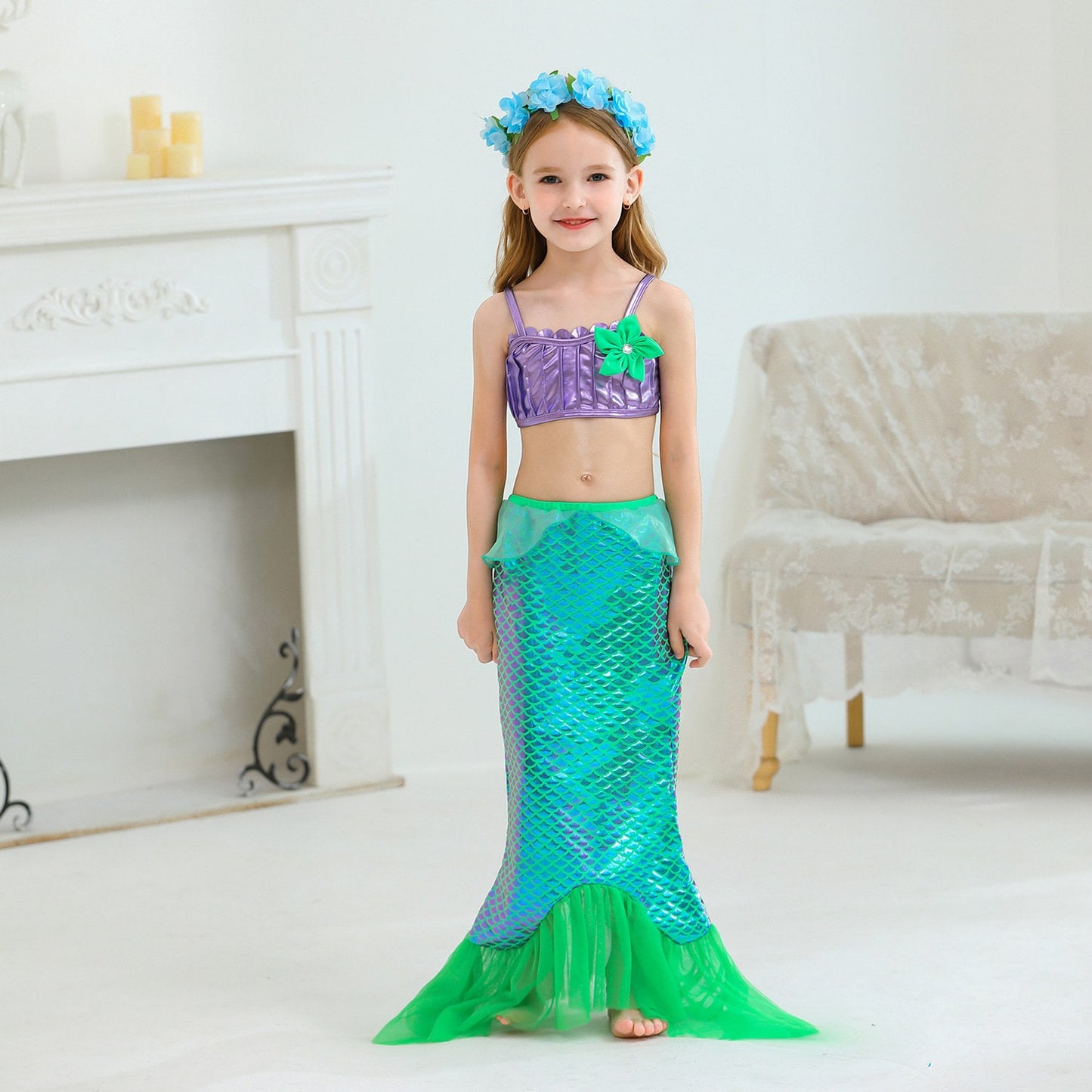 Mermaid  dress  Party Costume Gown for Kids (3pcs set) - MiniClosetCo