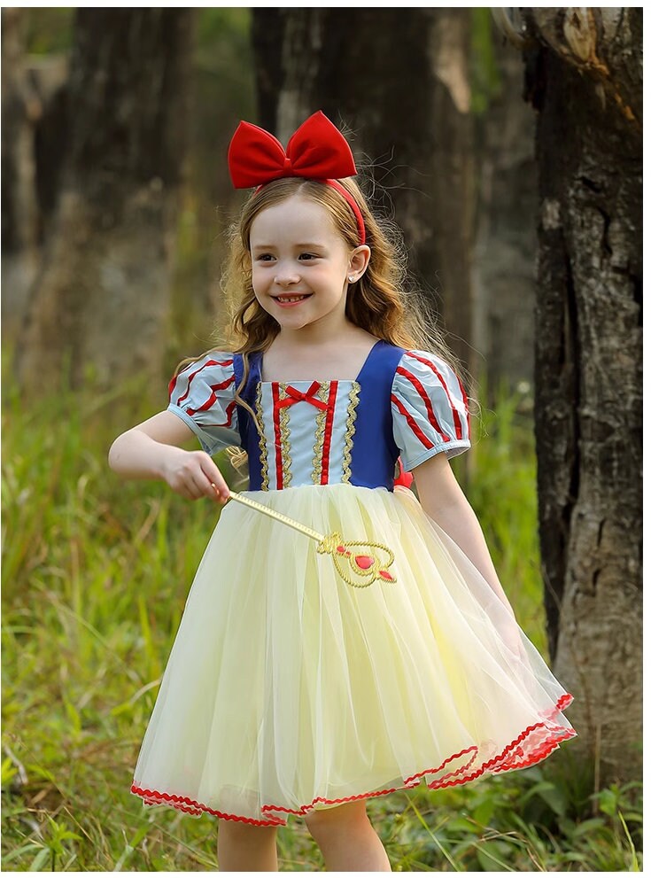 Knee Length Summer Snow White Dress- Dress up Party Costume for Kids Girls Toddlers - MiniClosetCo