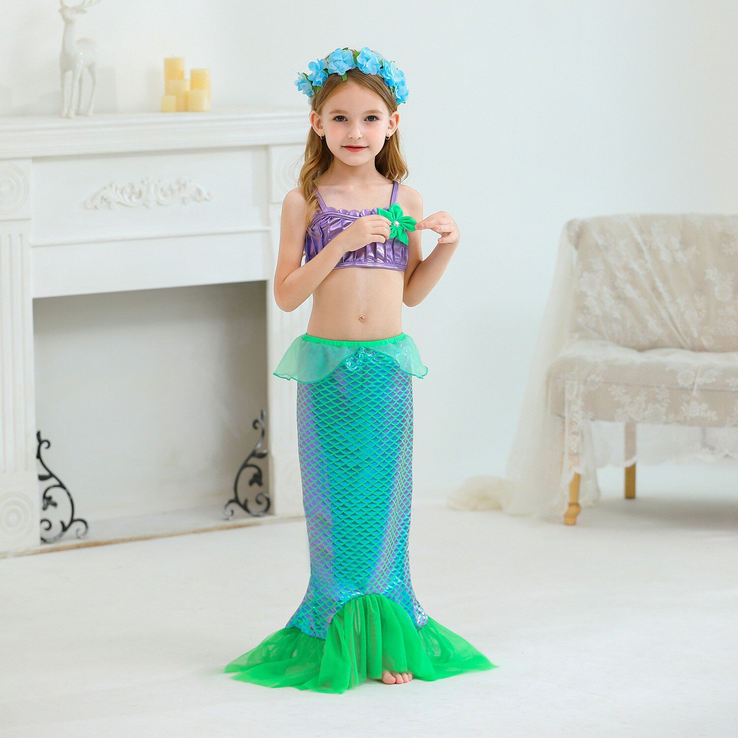 Mermaid  dress  Party Costume Gown for Kids (3pcs set) - MiniClosetCo