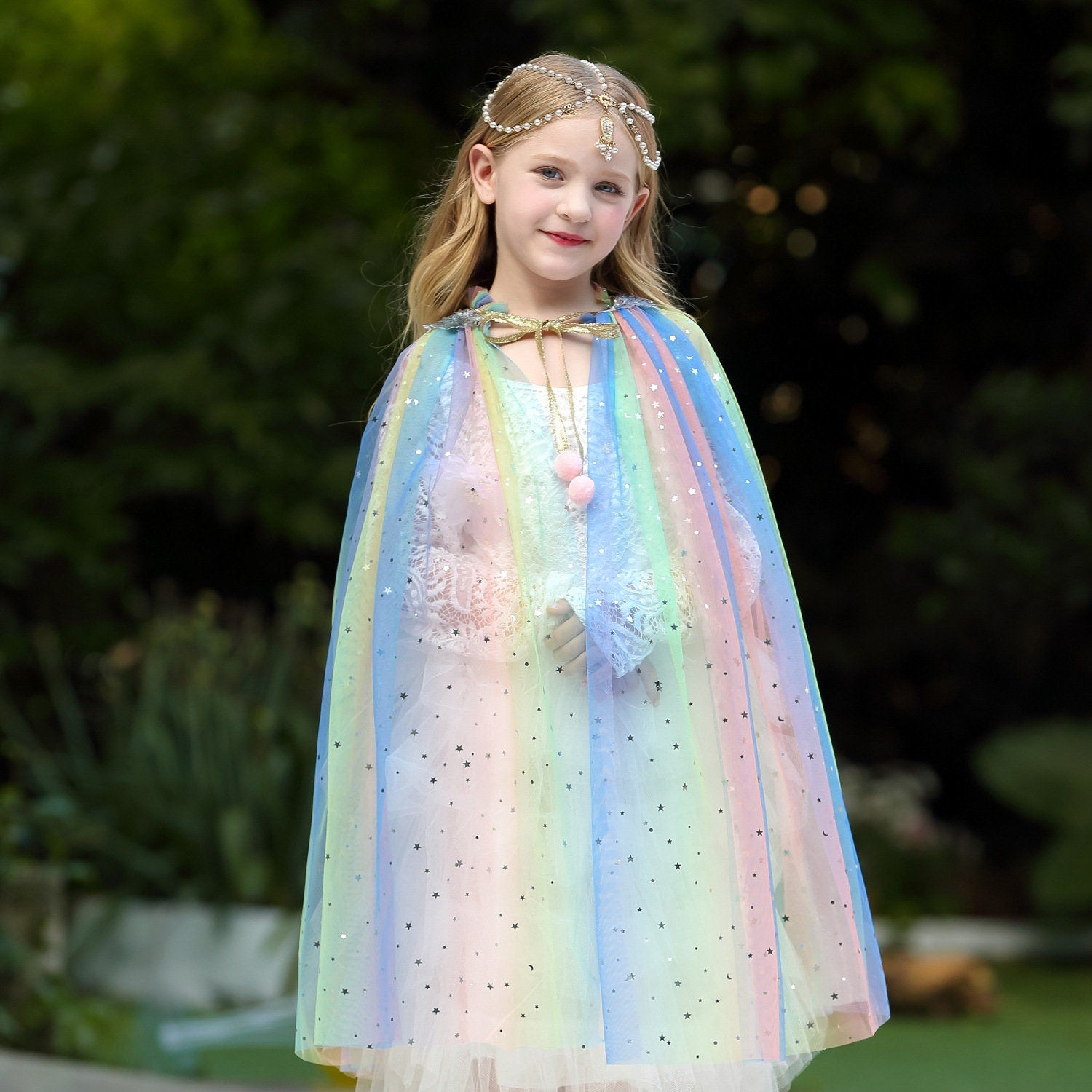 Shimmer Sparkle Rainbow Tulle  Cape|  Dress up Halloween Costume for Kids Girls Toddlers - MiniClosetCo