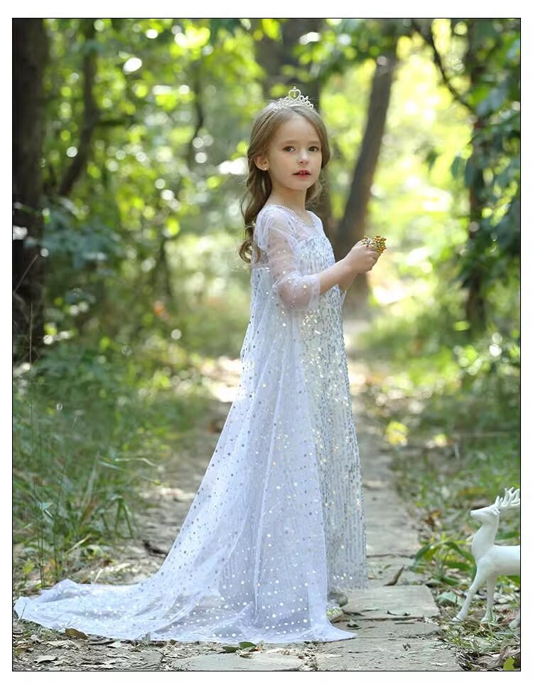 White Shimmer Sequin Sparkle  Princess Dress With Cape - MiniClosetCo