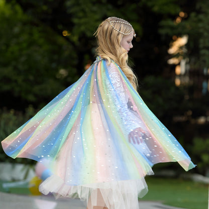 Shimmer Sparkle Rainbow Tulle  Cape|  Dress up Halloween Costume for Kids Girls Toddlers - MiniClosetCo