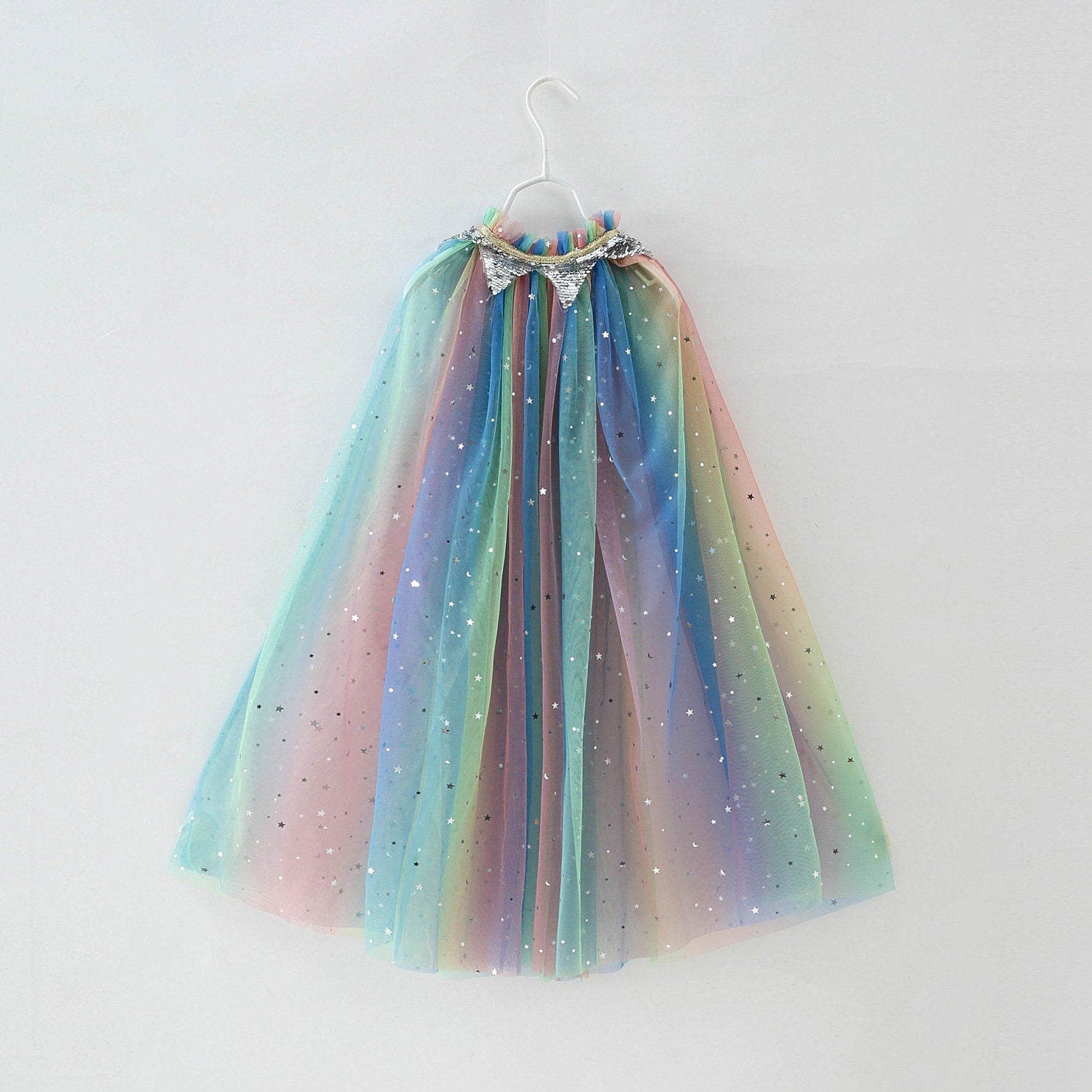 Shimmer Sparkle Rainbow Tulle  Cape|  Dress up Halloween Costume for Kids Girls Toddlers - MiniClosetCo