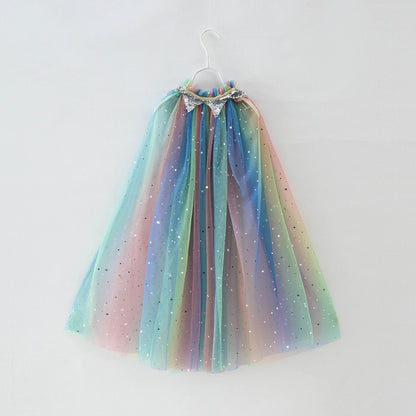 Shimmer Sparkle Rainbow Tulle  Cape|  Dress up Halloween Costume for Kids Girls Toddlers - MiniClosetCo