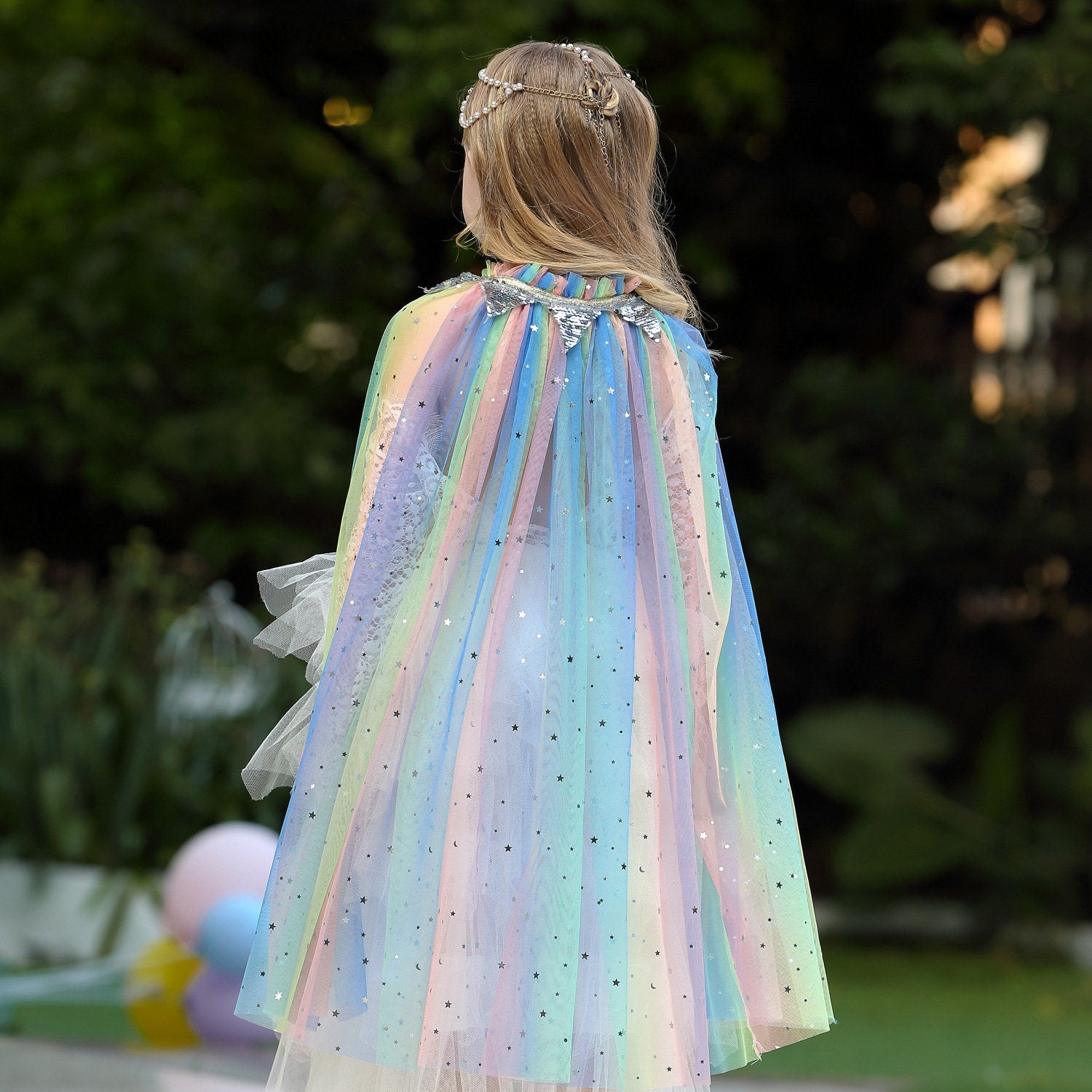 Shimmer Sparkle Rainbow Tulle  Cape|  Dress up Halloween Costume for Kids Girls Toddlers - MiniClosetCo