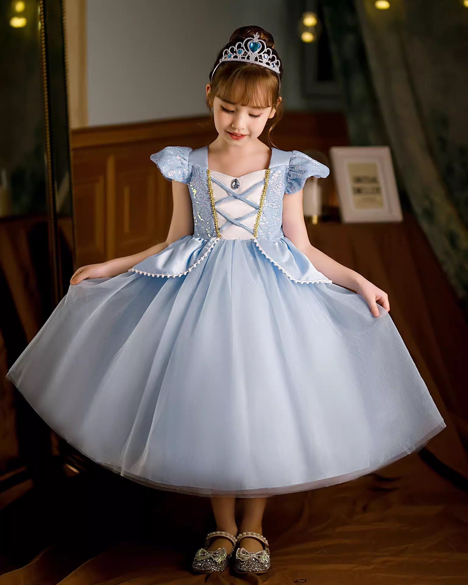 Shimmering Ballgown Princess Dress with Tulle Skirt - MiniClosetCo