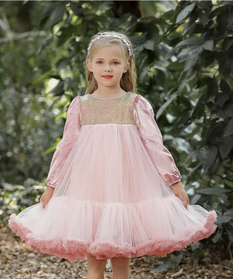 Blue/Pink/Purple Long Sleeves Tulle Tutu Dress - MiniClosetCo