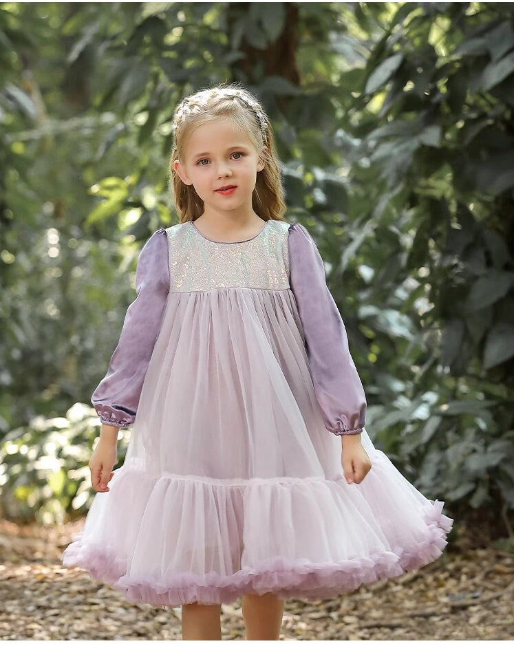 Blue/Pink/Purple Long Sleeves Tulle Tutu Dress - MiniClosetCo