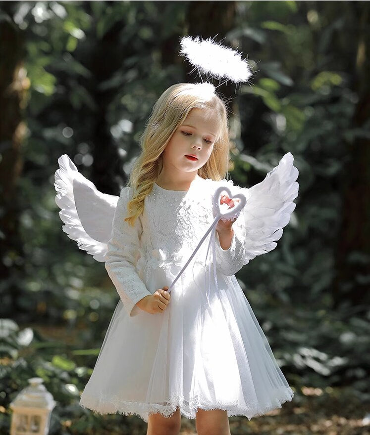 White Lace Floral Lace Tulle  Flower Girl Dress Costume for Kids Girls Toddlers - MiniClosetCo