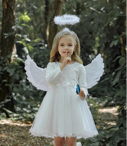 White Lace Floral Lace Tulle  Flower Girl Dress Costume for Kids Girls Toddlers - MiniClosetCo