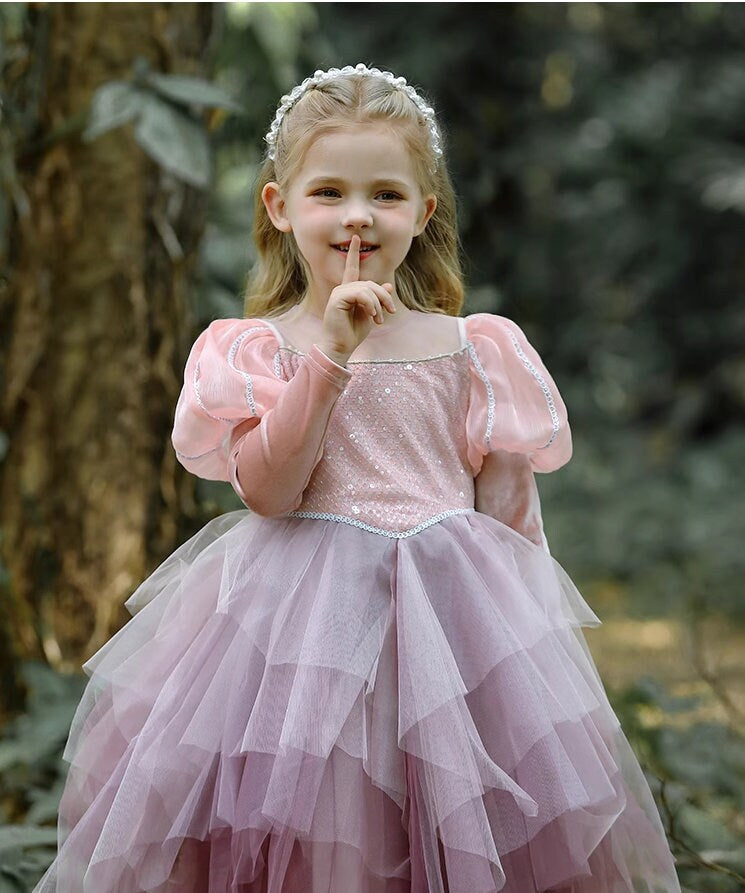 Layered Long/Short Sleeves  Tulle  Princess Party Flower Girl Dress Costume for Kids Girls Toddlers - MiniClosetCo