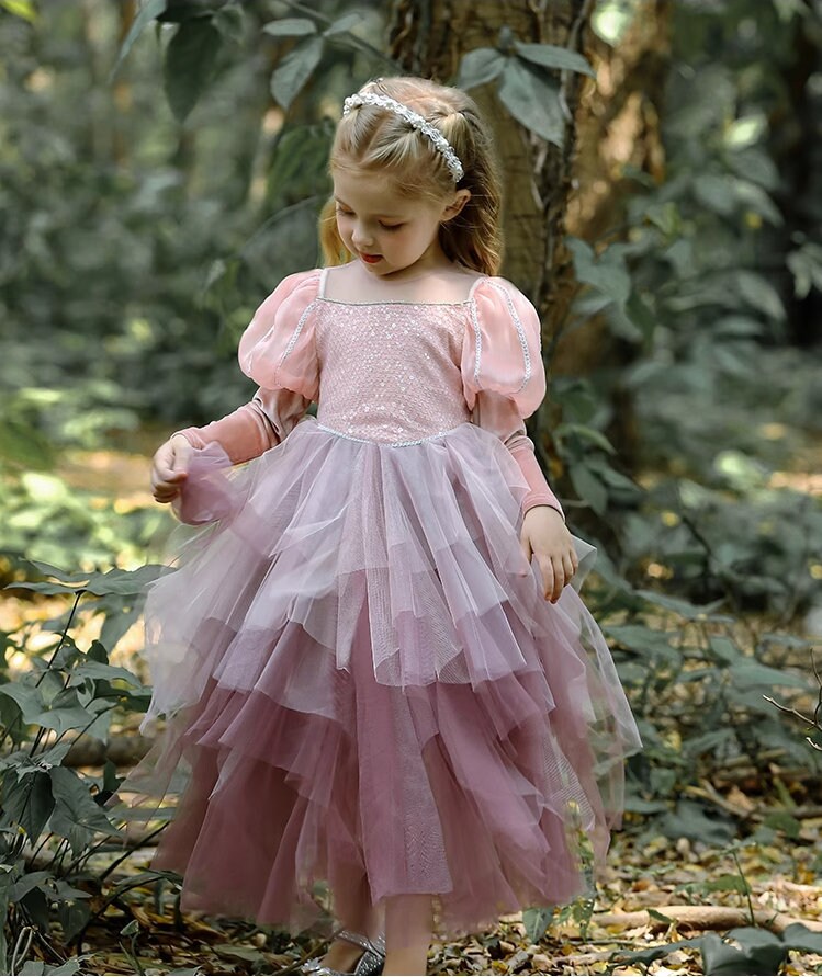 Layered Long/Short Sleeves  Tulle  Princess Party Flower Girl Dress Costume for Kids Girls Toddlers - MiniClosetCo