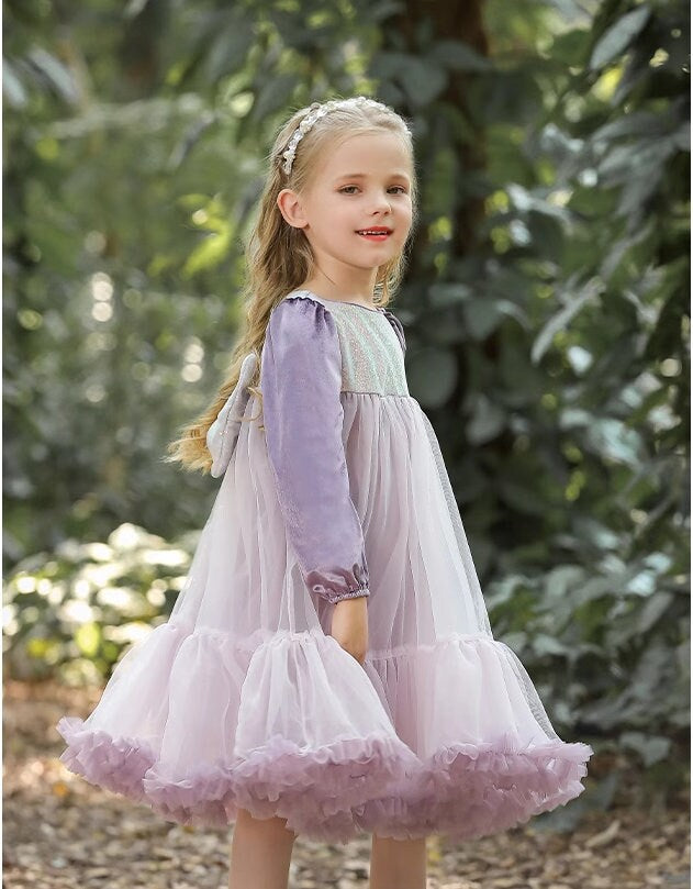 Blue/Pink/Purple Long Sleeves Tulle Tutu Dress - MiniClosetCo