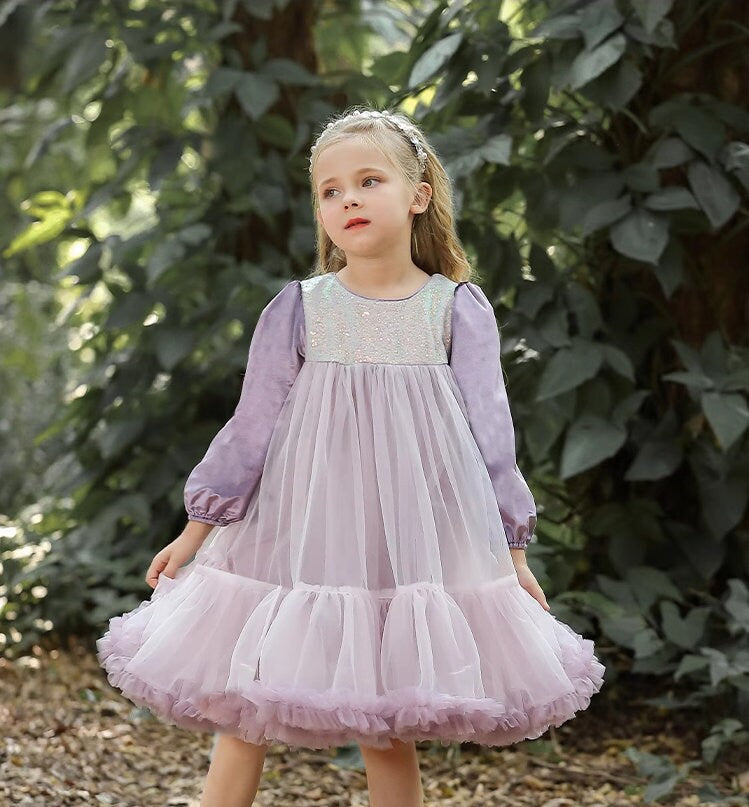 Blue/Pink/Purple Long Sleeves Tulle Tutu Dress - MiniClosetCo