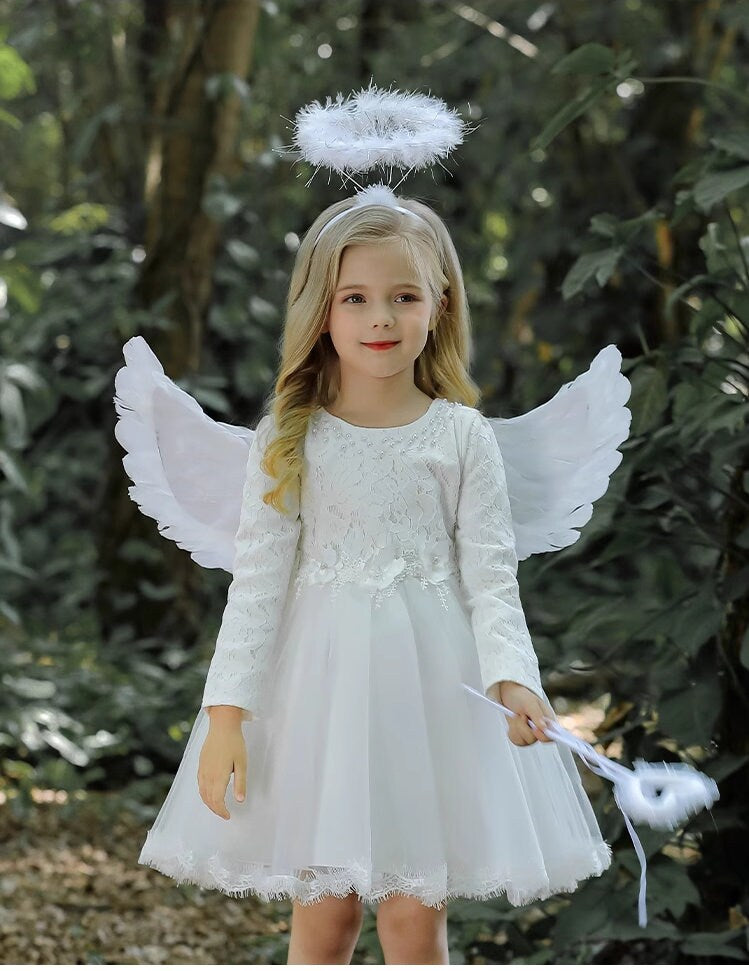 White Lace Floral Lace Tulle  Flower Girl Dress Costume for Kids Girls Toddlers - MiniClosetCo