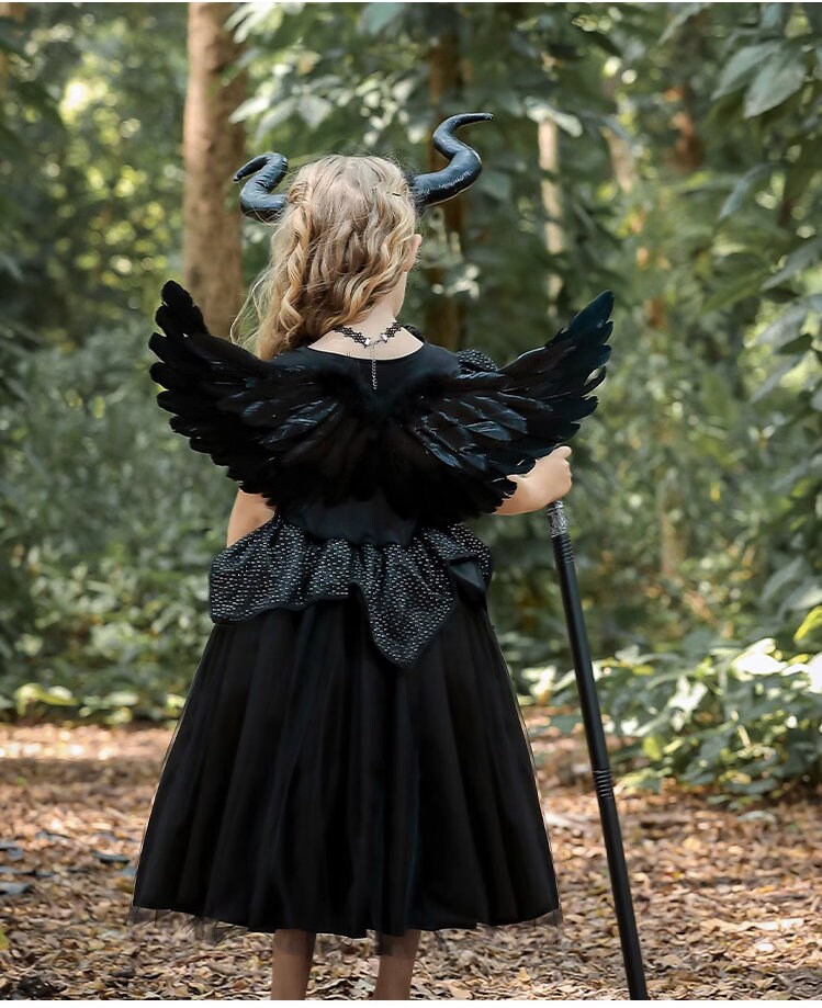kids black maleficent costume with wings