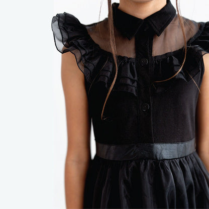Dark Mystery Child Costume -  All Black Sleeveless Dress 